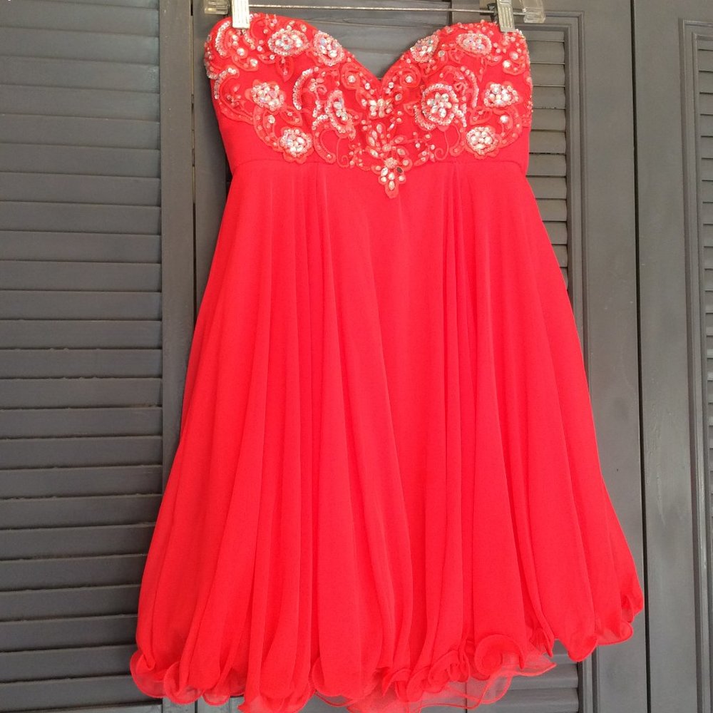 Strapless Jeweled Mini Formal Dress